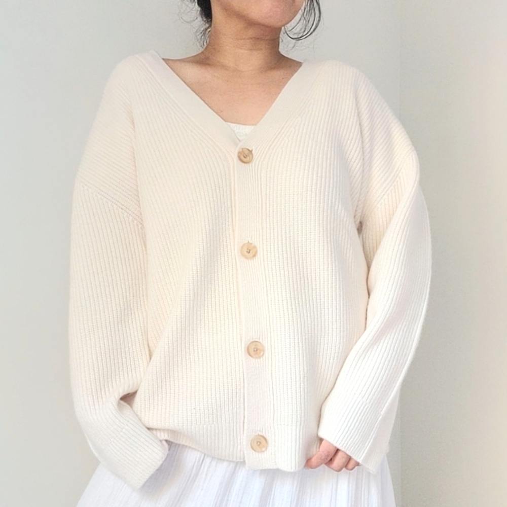 NWT Quince Oversized Cocoon Boyfriend Cashmere Cardigan, ivory white, M